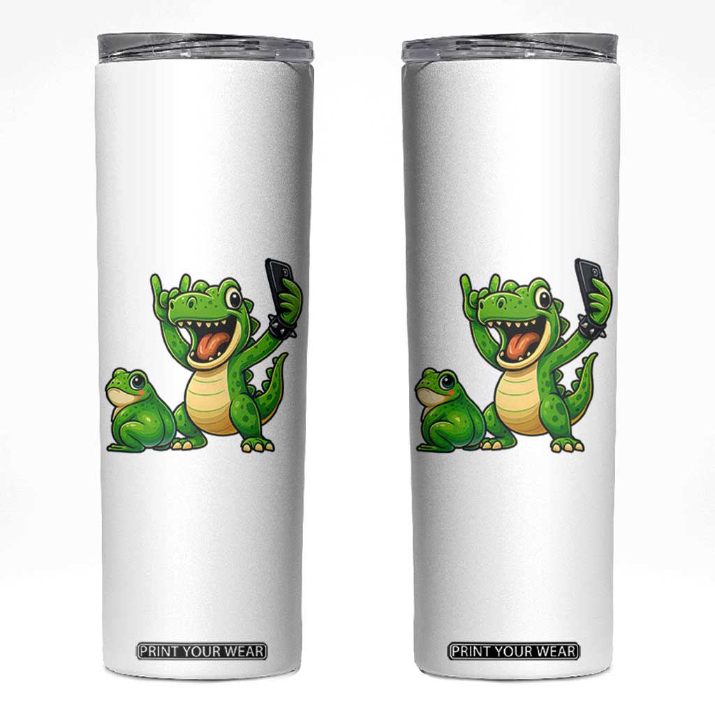 Funny Dinosaur Frog Selfie Skinny Tumbler Rock On Hand TS14 White Print Your Wear
