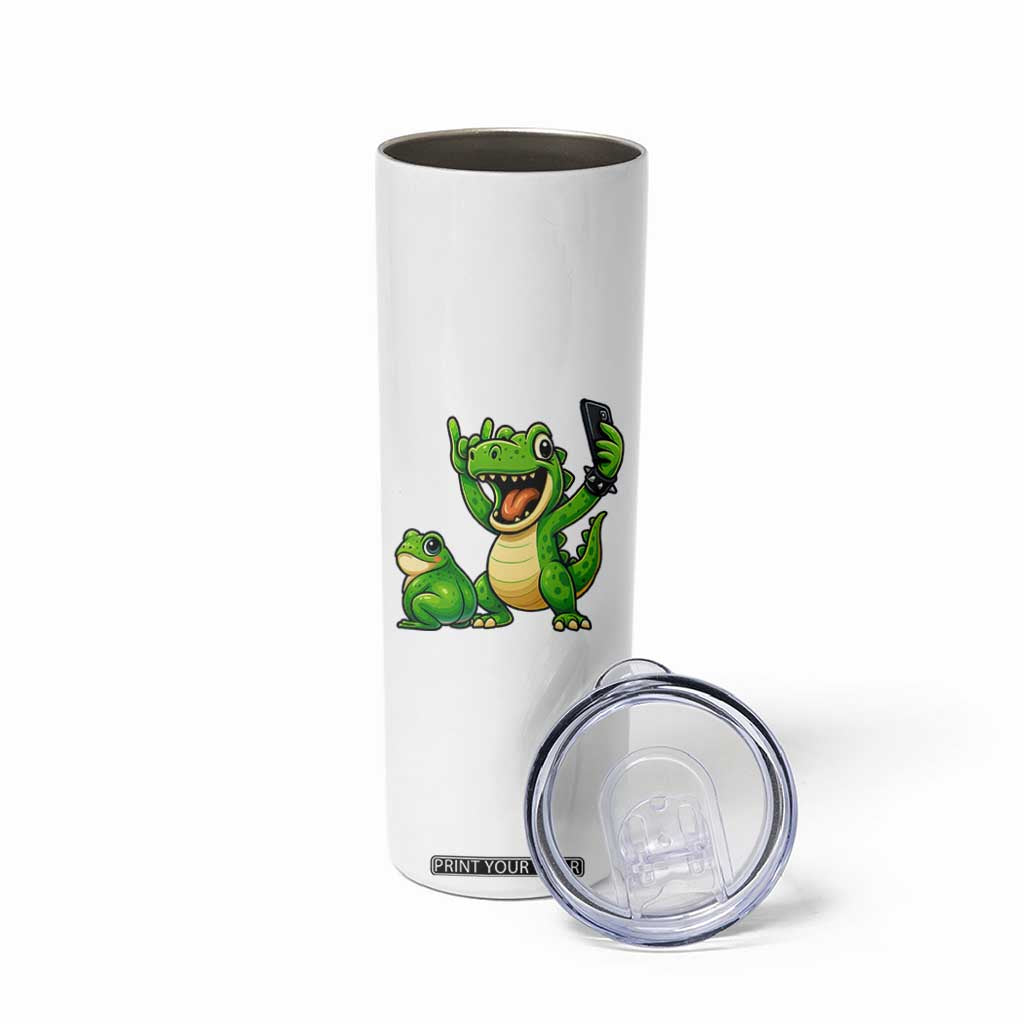 Funny Dinosaur Frog Selfie Skinny Tumbler Rock On Hand TS14 Print Your Wear