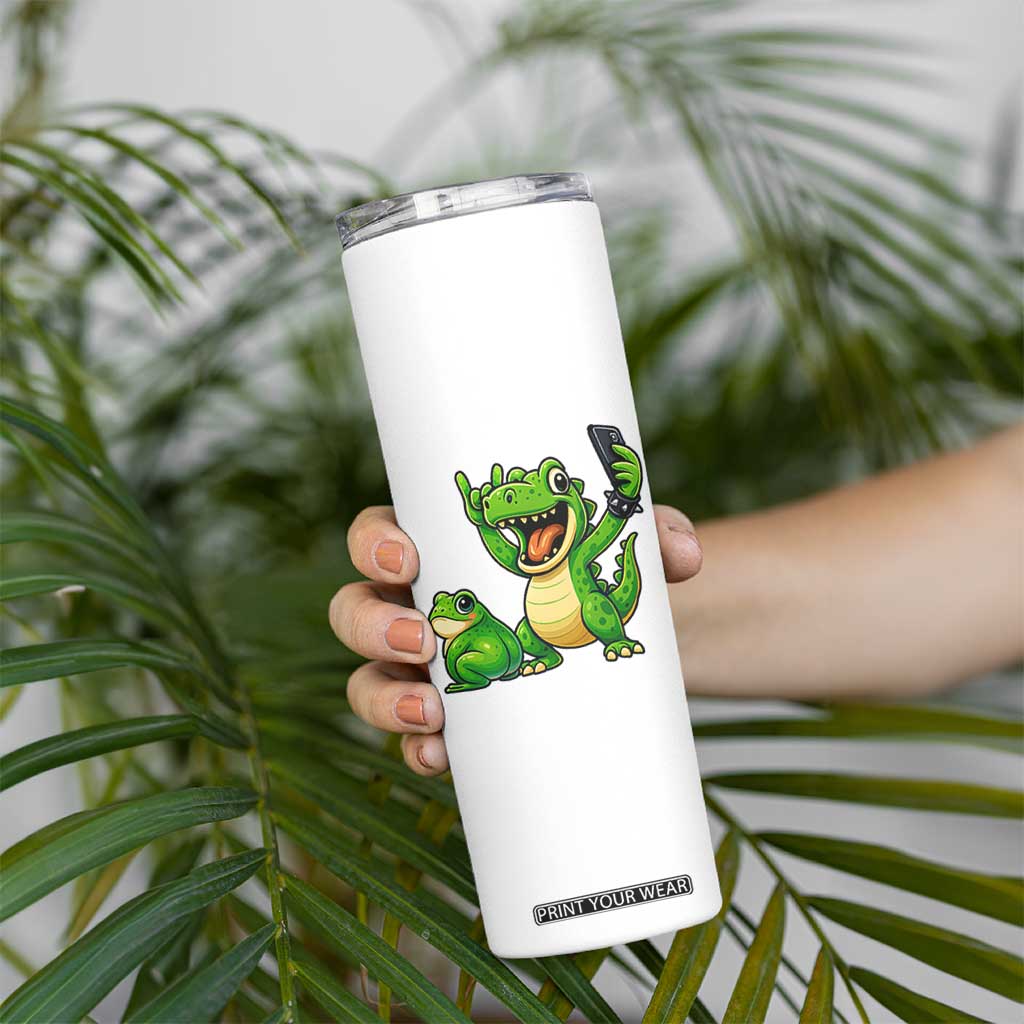 Funny Dinosaur Frog Selfie Skinny Tumbler Rock On Hand TS14 Print Your Wear