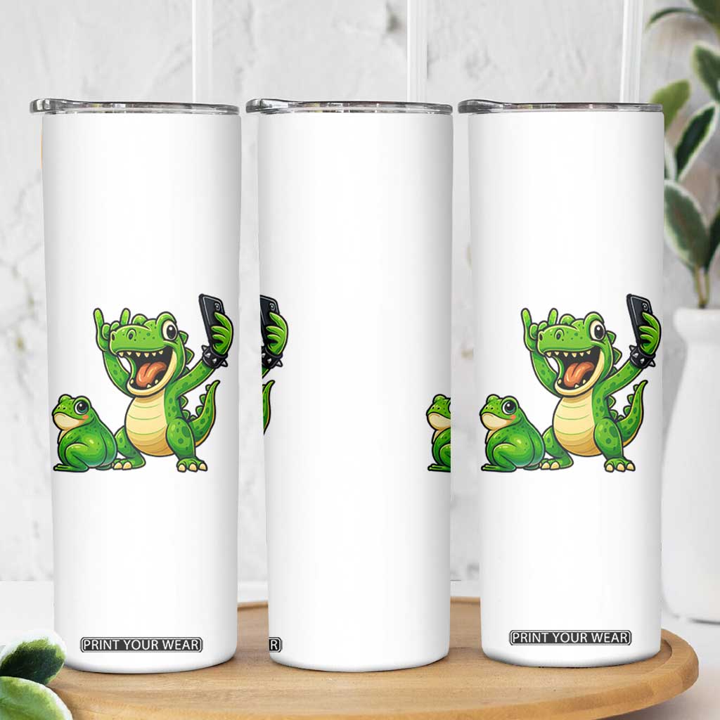 Funny Dinosaur Frog Selfie Skinny Tumbler Rock On Hand TS14 Print Your Wear