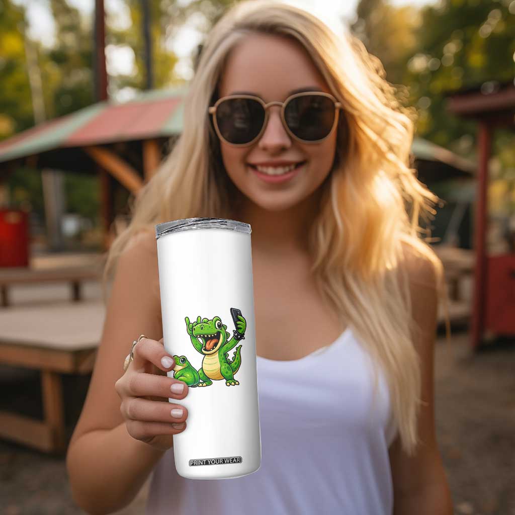 Funny Dinosaur Frog Selfie Skinny Tumbler Rock On Hand TS14 Print Your Wear