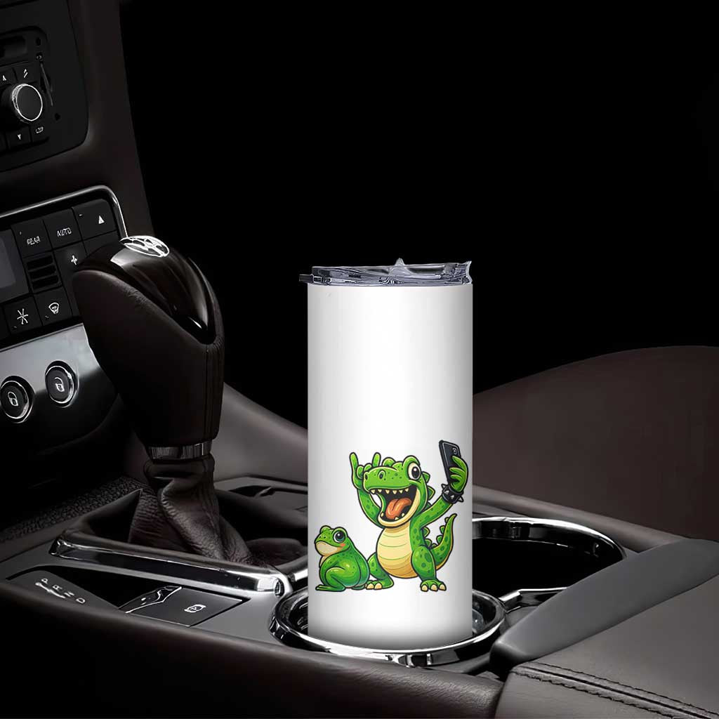 Funny Dinosaur Frog Selfie Skinny Tumbler Rock On Hand TS14 Print Your Wear