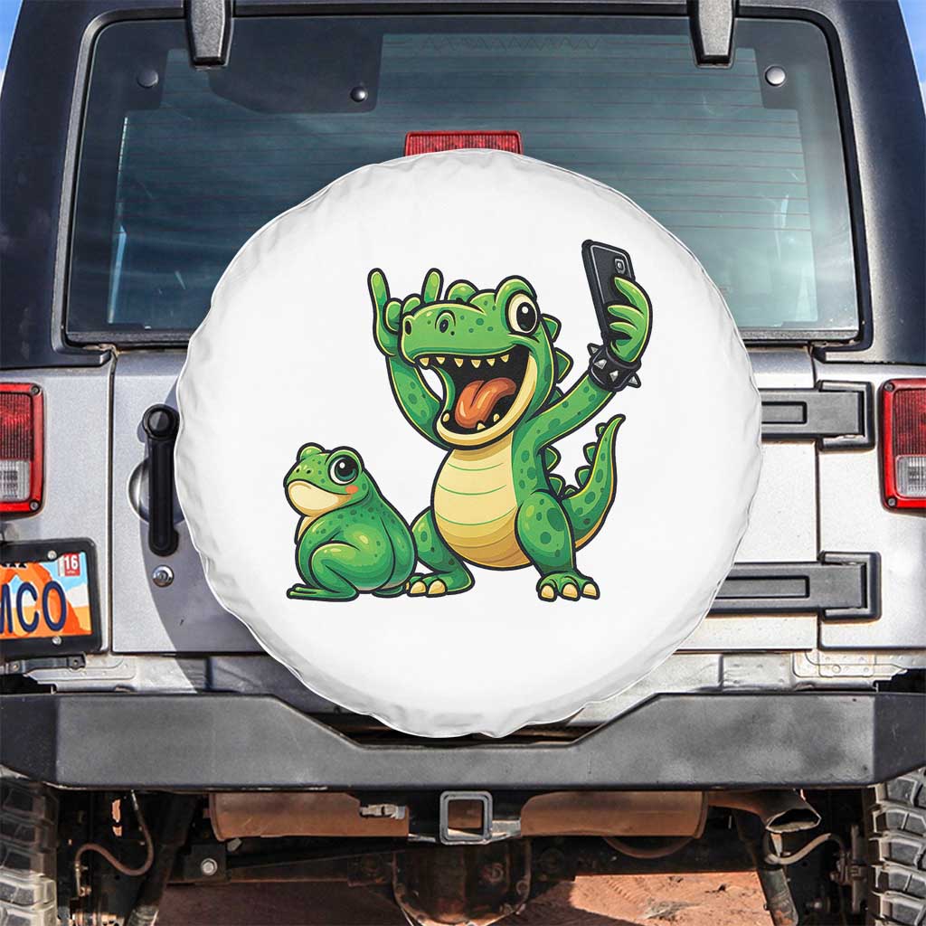 Funny Dinosaur Frog Selfie Spare Tire Cover Rock On Hand TS14 No hole White Print Your Wear