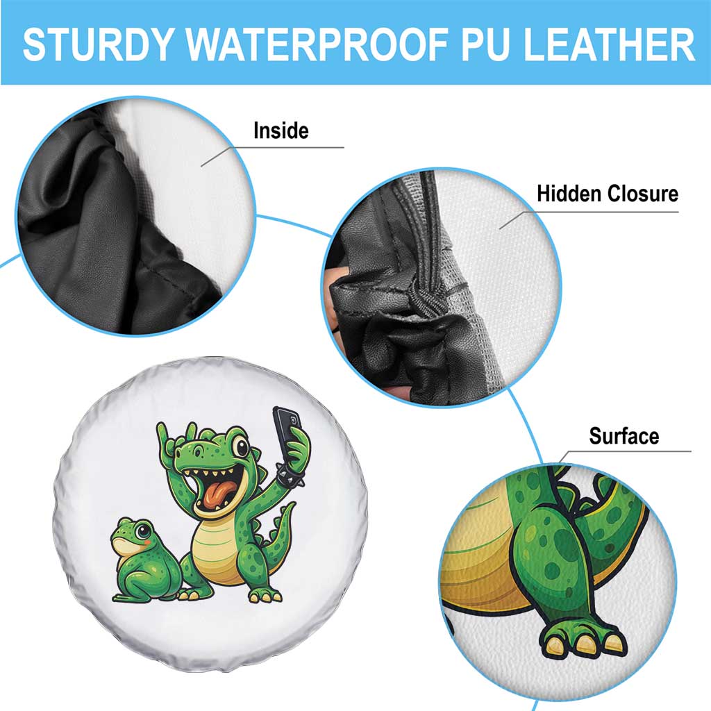 Funny Dinosaur Frog Selfie Spare Tire Cover Rock On Hand TS14 Print Your Wear