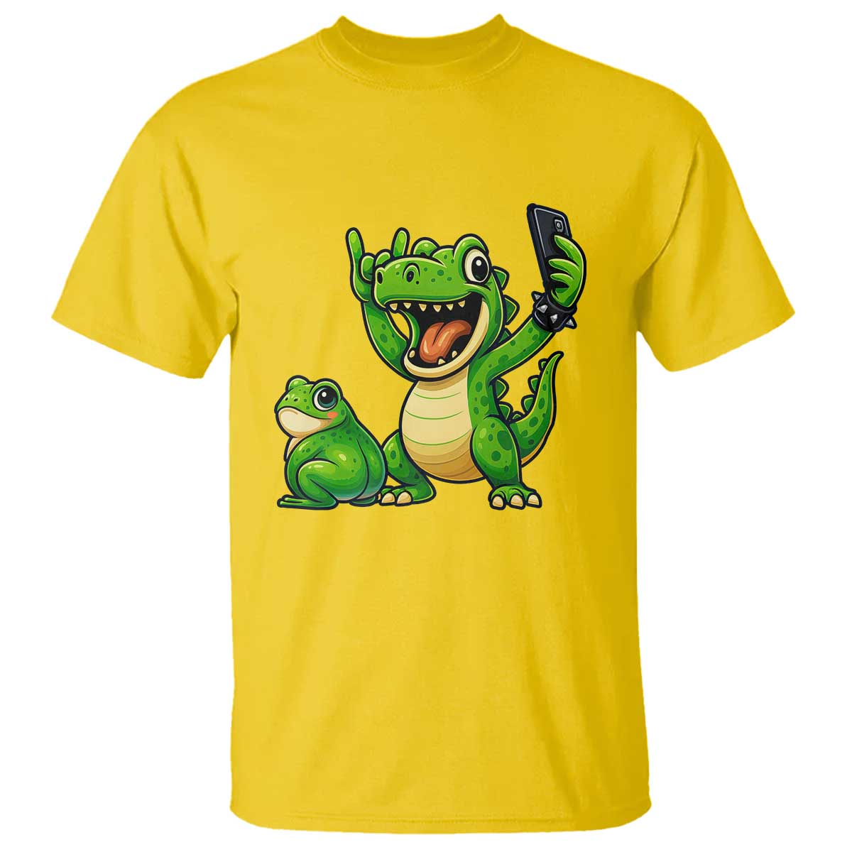 Funny Dinosaur Frog Selfie T Shirt Rock On Hand TS14 Daisy Print Your Wear