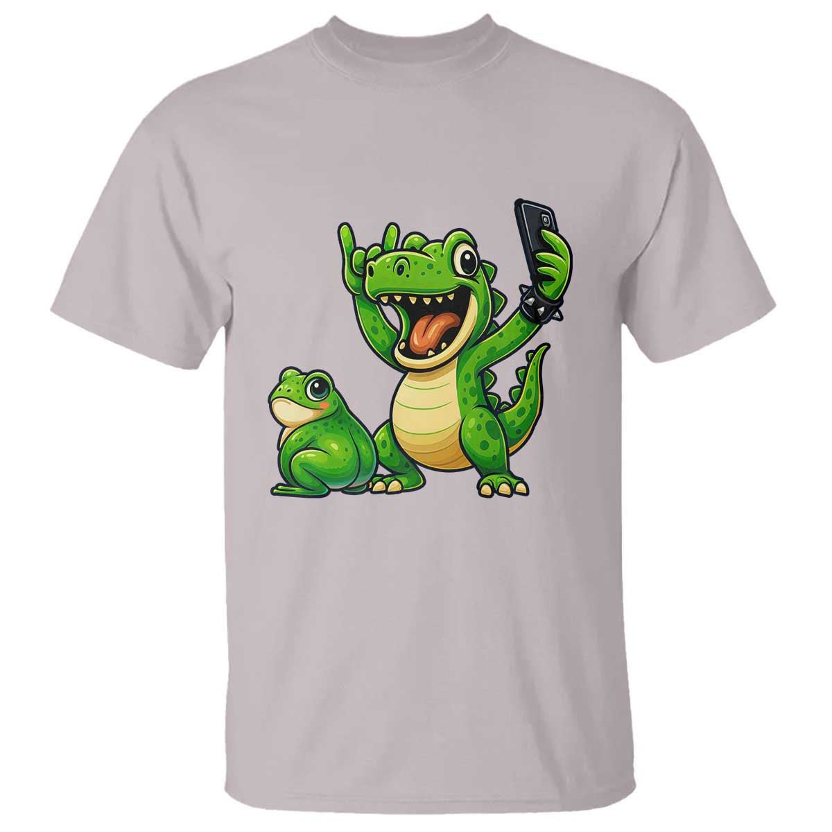 Funny Dinosaur Frog Selfie T Shirt Rock On Hand TS14 Ice Gray Print Your Wear