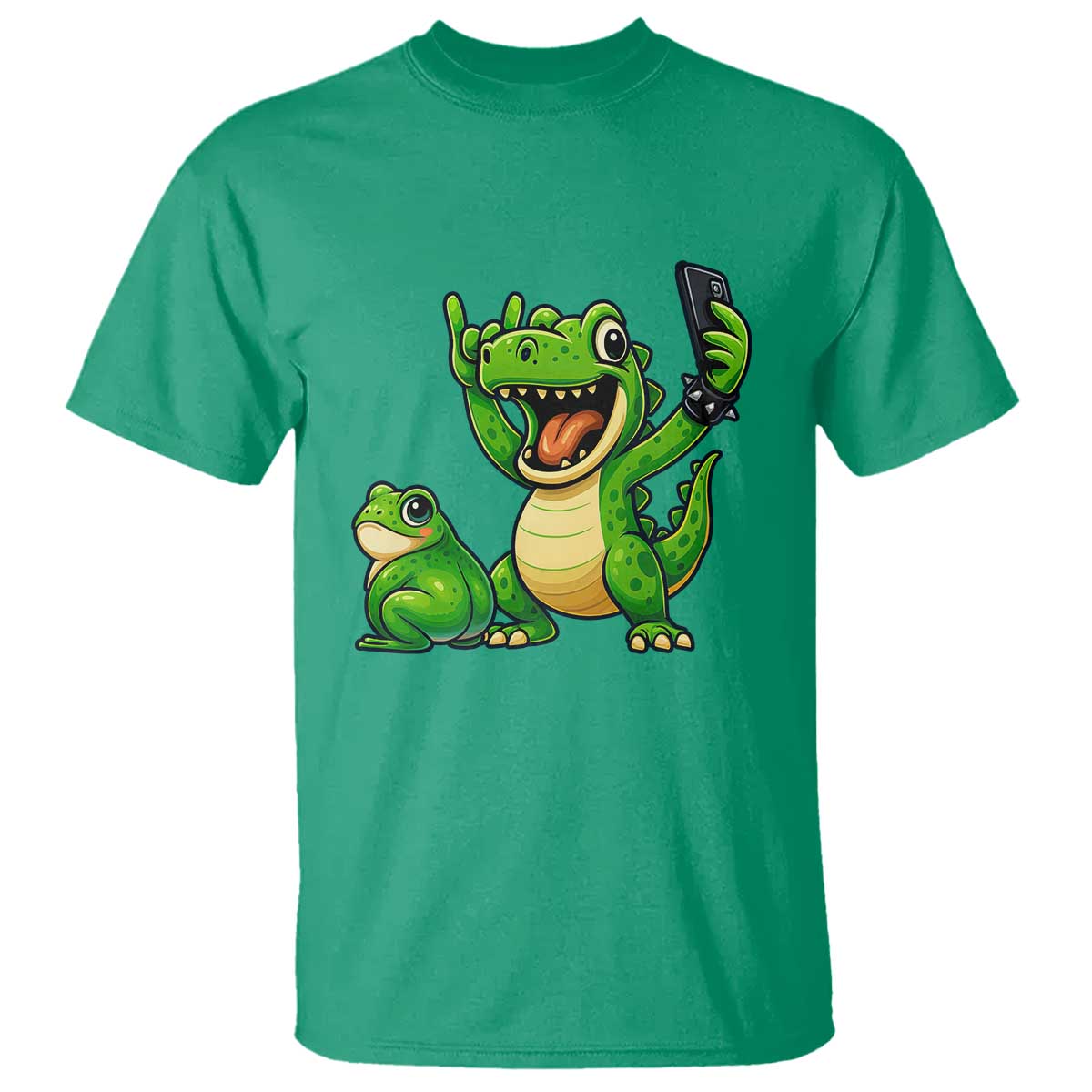 Funny Dinosaur Frog Selfie T Shirt Rock On Hand TS14 Irish Green Print Your Wear