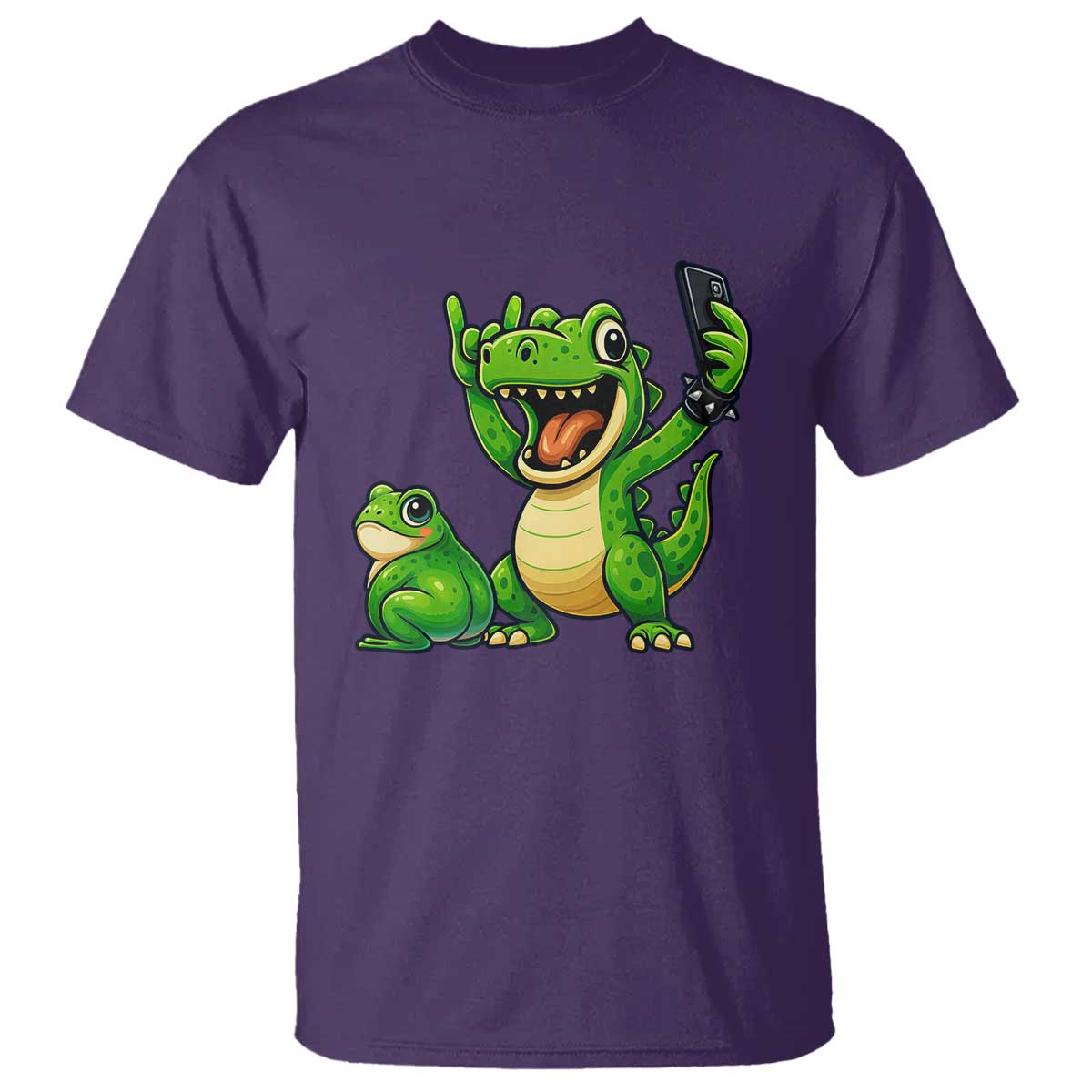 Funny Dinosaur Frog Selfie T Shirt Rock On Hand TS14 Purple Print Your Wear