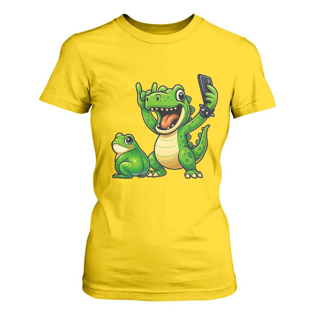 Funny Dinosaur Frog Selfie T Shirt For Women Rock On Hand TS14 Daisy Print Your Wear