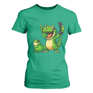 Funny Dinosaur Frog Selfie T Shirt For Women Rock On Hand TS14 Irish Green Print Your Wear