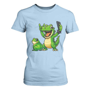 Funny Dinosaur Frog Selfie T Shirt For Women Rock On Hand TS14 Light Blue Print Your Wear