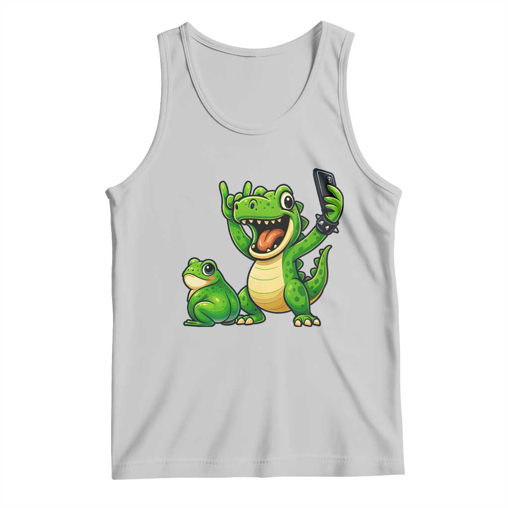 Funny Dinosaur Frog Selfie Tank Top Rock On Hand TS14 Ash Print Your Wear