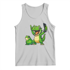 Funny Dinosaur Frog Selfie Tank Top Rock On Hand TS14 Ash Print Your Wear