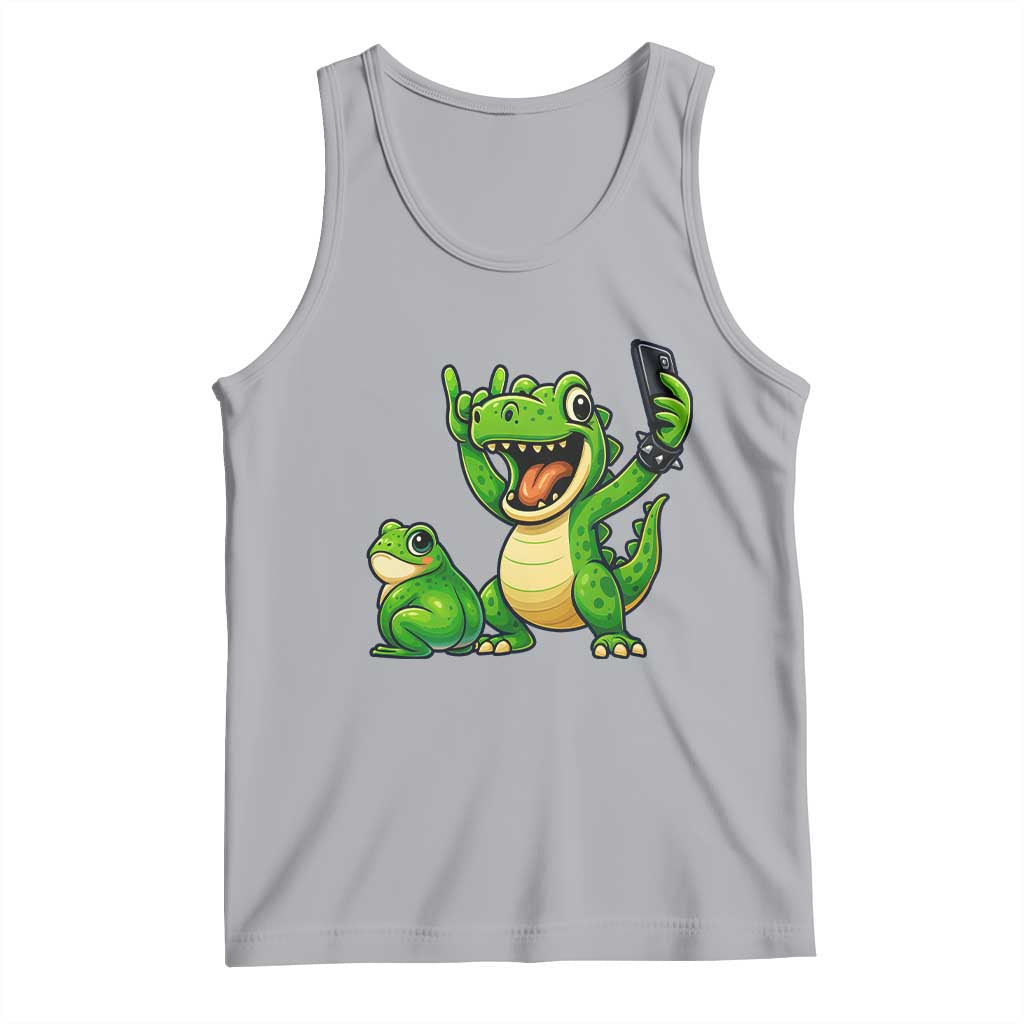 Funny Dinosaur Frog Selfie Tank Top Rock On Hand TS14 Athletic Heather Print Your Wear