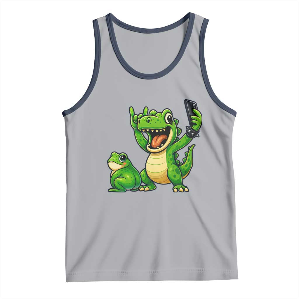 Funny Dinosaur Frog Selfie Tank Top Rock On Hand TS14 Athletic Heather Navy Print Your Wear