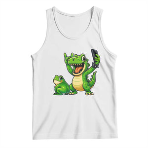 Funny Dinosaur Frog Selfie Tank Top Rock On Hand TS14 White Print Your Wear
