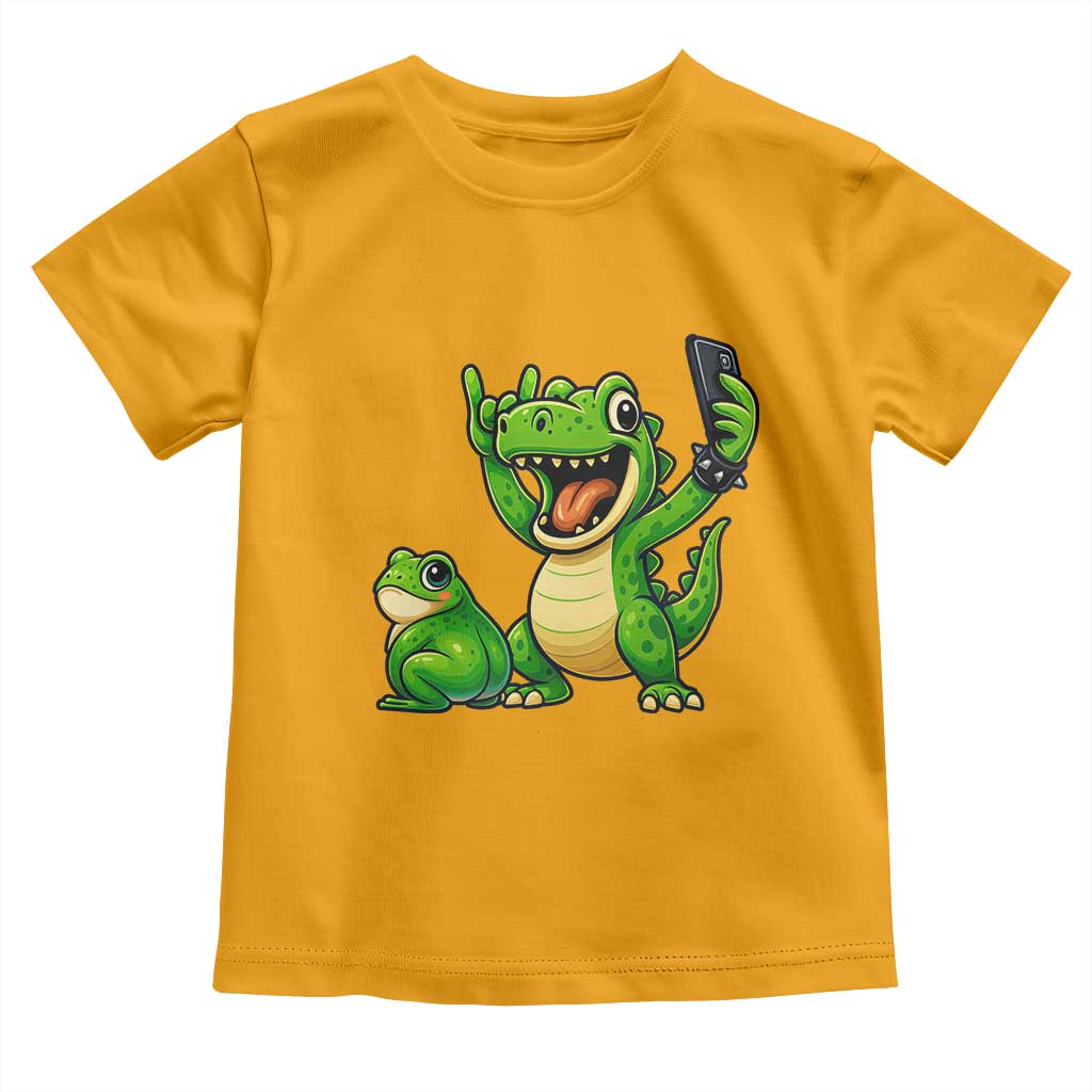 Funny Dinosaur Frog Selfie Toddler T Shirt Rock On Hand TS14 Gold Print Your Wear
