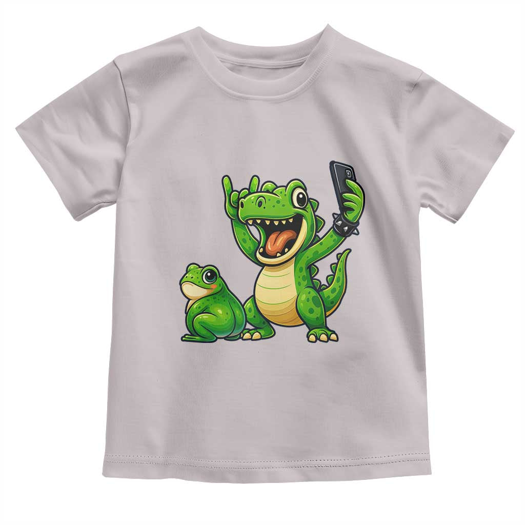 Funny Dinosaur Frog Selfie Toddler T Shirt Rock On Hand TS14 Ice Gray Print Your Wear