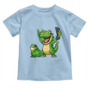 Funny Dinosaur Frog Selfie Toddler T Shirt Rock On Hand TS14 Light Blue Print Your Wear