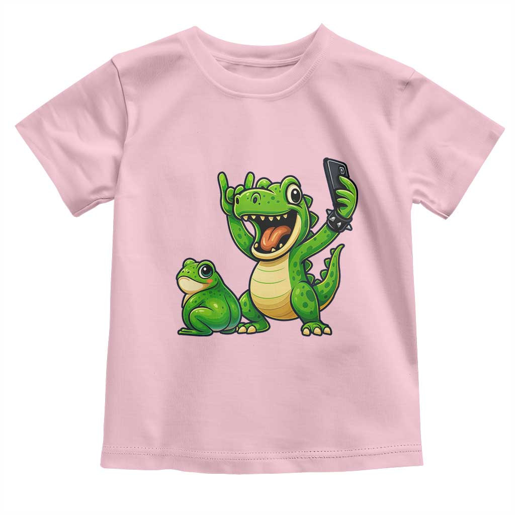 Funny Dinosaur Frog Selfie Toddler T Shirt Rock On Hand TS14 Light Pink Print Your Wear