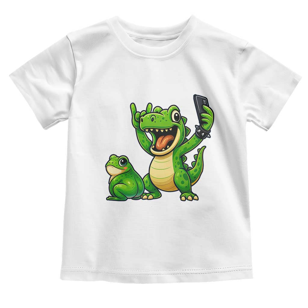 Funny Dinosaur Frog Selfie Toddler T Shirt Rock On Hand TS14 White Print Your Wear