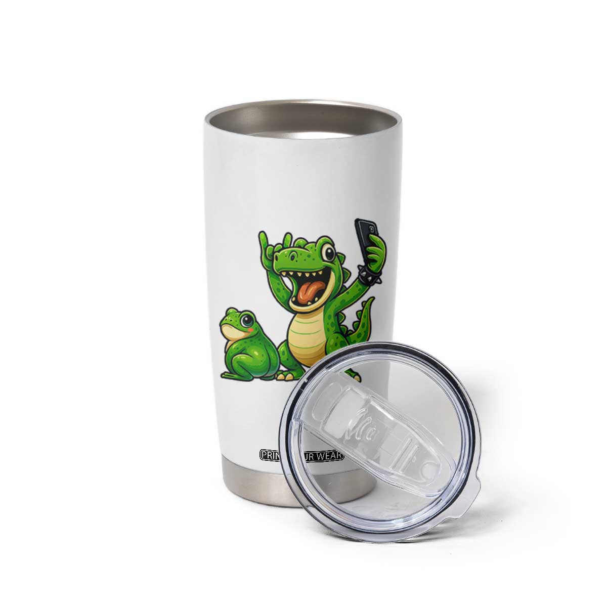 Funny Dinosaur Frog Selfie Tumbler Cup Rock On Hand TS14 Print Your Wear