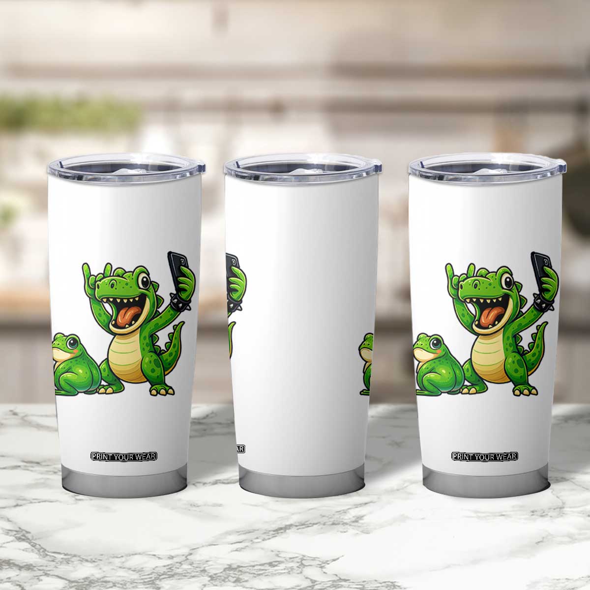 Funny Dinosaur Frog Selfie Tumbler Cup Rock On Hand TS14 Print Your Wear