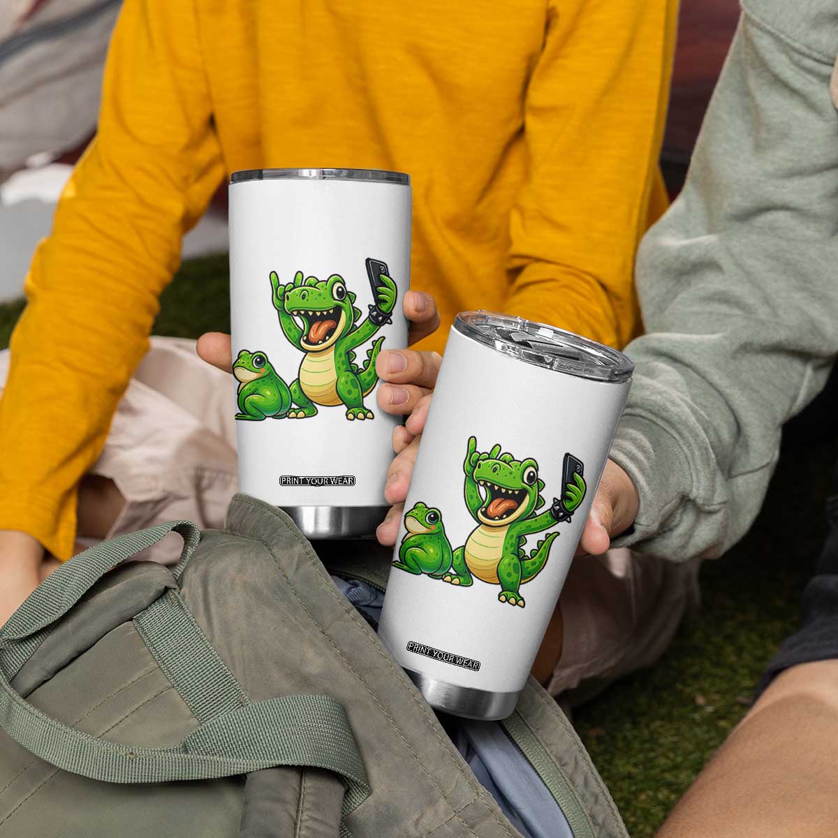 Funny Dinosaur Frog Selfie Tumbler Cup Rock On Hand TS14 Print Your Wear