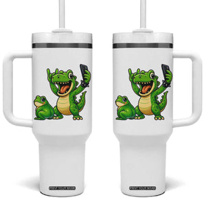 Funny Dinosaur Frog Selfie Tumbler With Handle Rock On Hand TS14 One Size: 40 oz White Print Your Wear