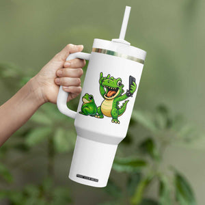 Funny Dinosaur Frog Selfie Tumbler With Handle Rock On Hand TS14 Print Your Wear