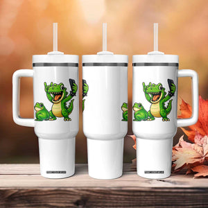 Funny Dinosaur Frog Selfie Tumbler With Handle Rock On Hand TS14 Print Your Wear
