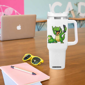 Funny Dinosaur Frog Selfie Tumbler With Handle Rock On Hand TS14 Print Your Wear