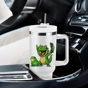 Funny Dinosaur Frog Selfie Tumbler With Handle Rock On Hand TS14 Print Your Wear