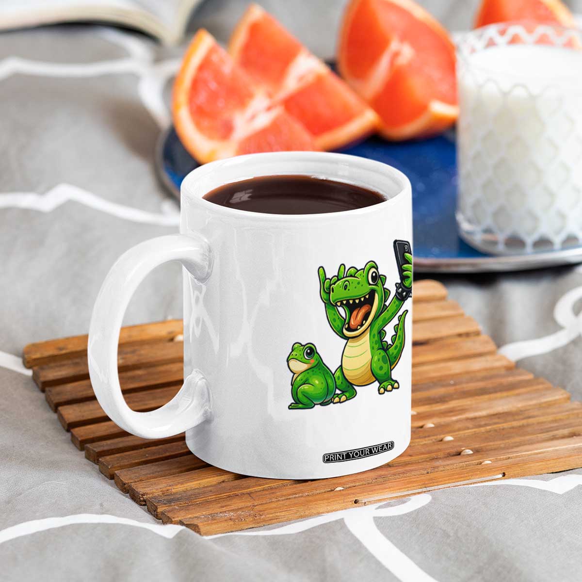 Funny Dinosaur Frog Selfie Coffee Mug Rock On Hand TS14 Print Your Wear