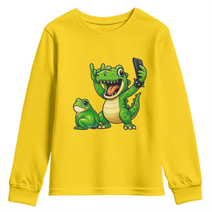Funny Dinosaur Frog Selfie Youth Sweatshirt Rock On Hand TS14 Daisy Print Your Wear