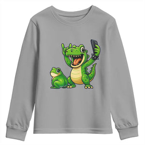 Funny Dinosaur Frog Selfie Youth Sweatshirt Rock On Hand TS14 Sport Gray Print Your Wear