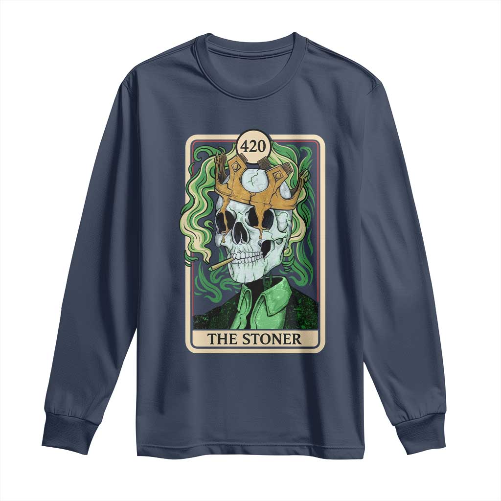 Skeleton Smokes Long Sleeve Shirt The Stoner Weed Lover Cannabis 420 TS14 Navy Print Your Wear