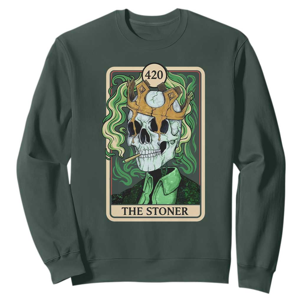 Skeleton Smokes Sweatshirt The Stoner Weed Lover Cannabis 420 TS14 Dark Forest Green Print Your Wear