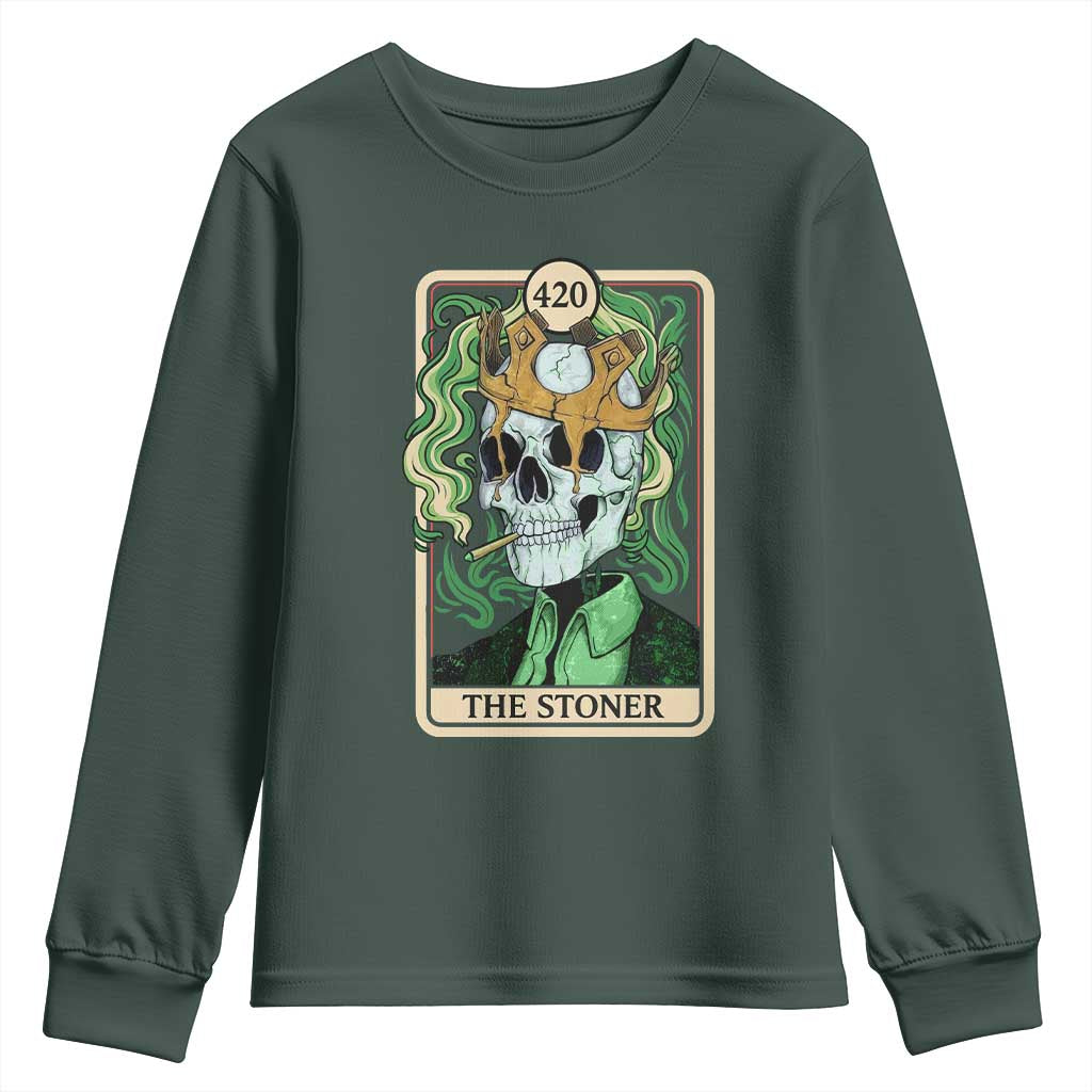 Skeleton Smokes Youth Sweatshirt The Stoner Weed Lover Cannabis 420 TS14 Dark Forest Green Print Your Wear