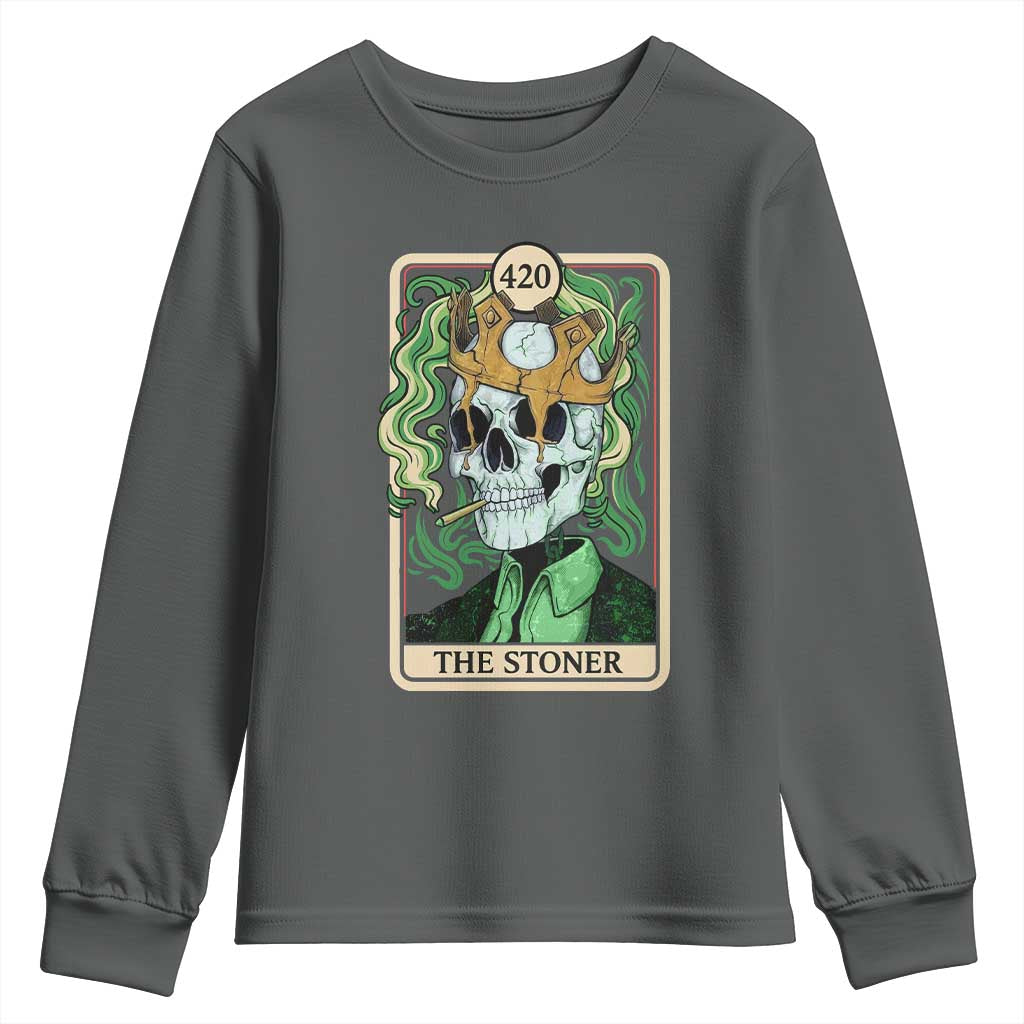 Skeleton Smokes Youth Sweatshirt The Stoner Weed Lover Cannabis 420 TS14 Dark Heather Print Your Wear