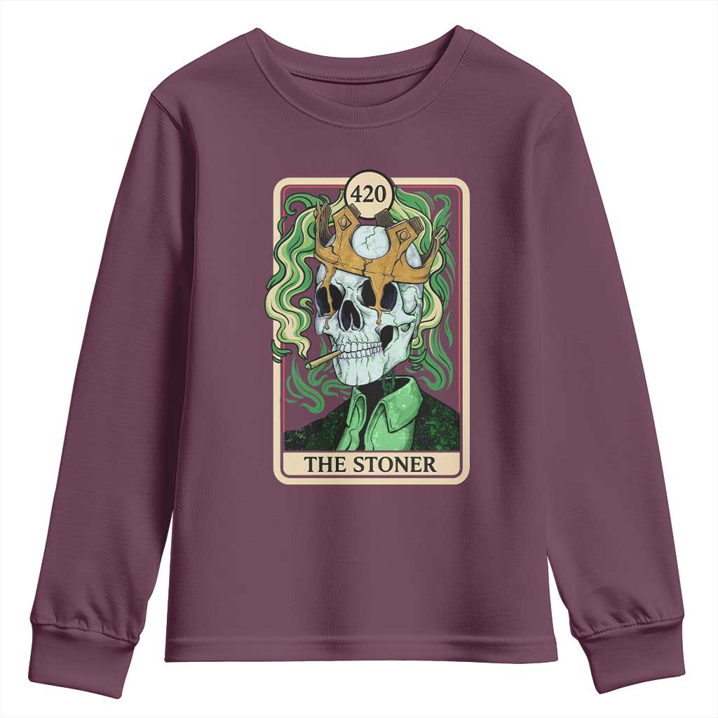 Skeleton Smokes Youth Sweatshirt The Stoner Weed Lover Cannabis 420 TS14 Maroon Print Your Wear