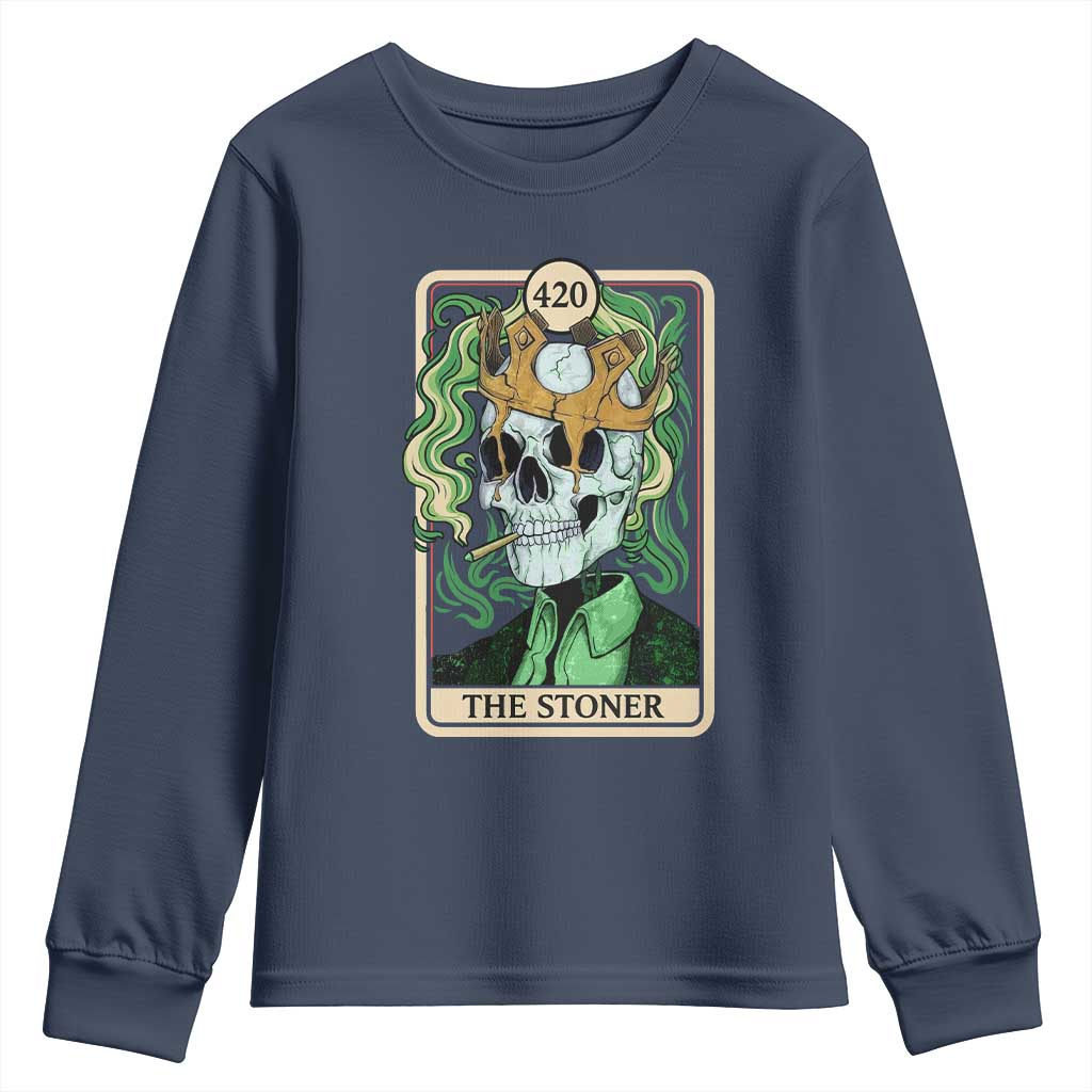Skeleton Smokes Youth Sweatshirt The Stoner Weed Lover Cannabis 420 TS14 Navy Print Your Wear