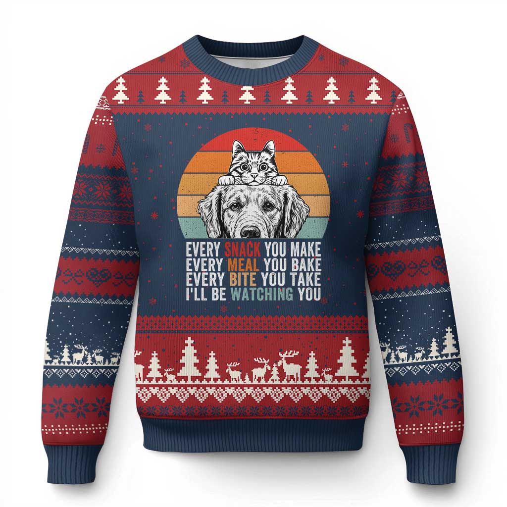 Every Snack You Make Ugly Christmas Sweater Funny Dog Cat Lovers TS14 Navy Red Print Your Wear