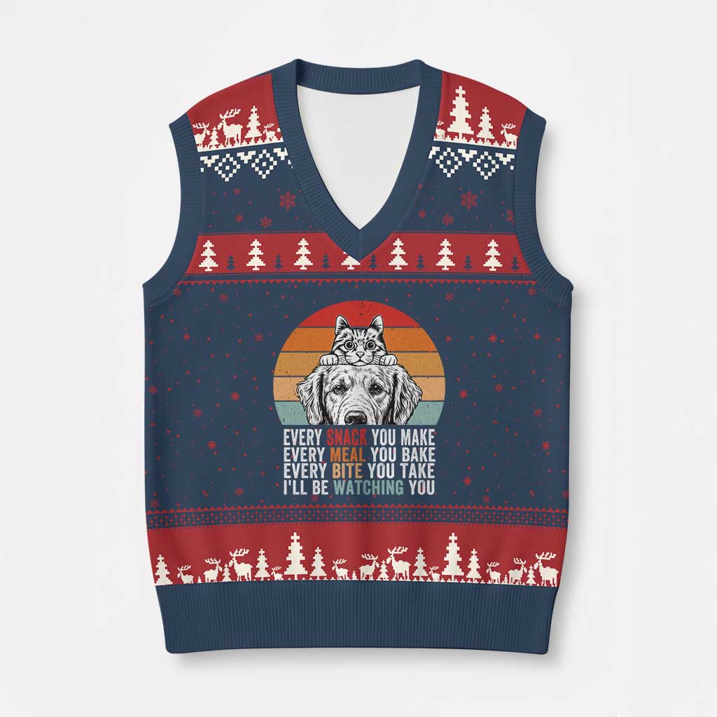 Every Snack You Make V-Neck Knit Sweater Vest Funny Dog Cat Lovers TS14 Navy Red Print Your Wear