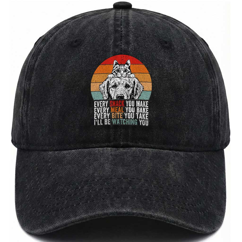 Every Snack You Make Washed Cotton Baseball Cap Funny Dog Cat Lovers TS14 Washed Cap Universal Fit Black Print Your Wear