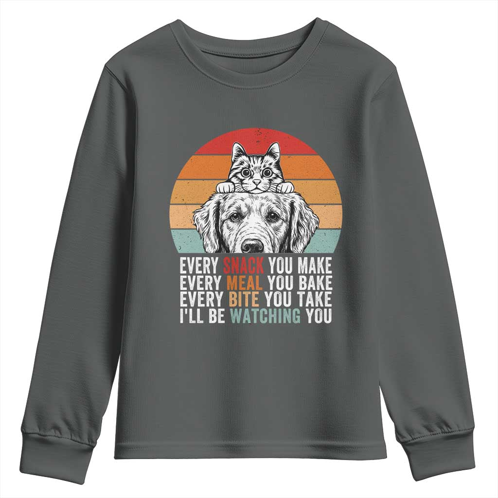 Every Snack You Make Youth Sweatshirt Funny Dog Cat Lovers TS14 Dark Heather Print Your Wear