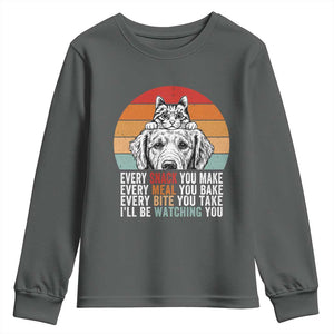 Every Snack You Make Youth Sweatshirt Funny Dog Cat Lovers TS14 Dark Heather Print Your Wear