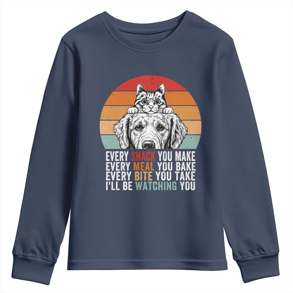 Every Snack You Make Youth Sweatshirt Funny Dog Cat Lovers TS14 Navy Print Your Wear
