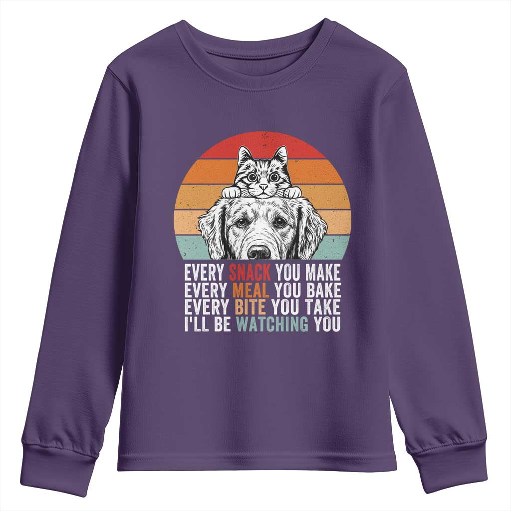 Every Snack You Make Youth Sweatshirt Funny Dog Cat Lovers TS14 Purple Print Your Wear