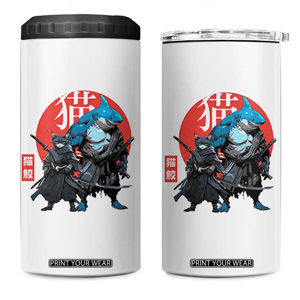 Samurai Cat Shark 4 in 1 Can Cooler Tumbler Retro Japanese Animal Warrior Art TS14 One Size: 16 oz White Print Your Wear